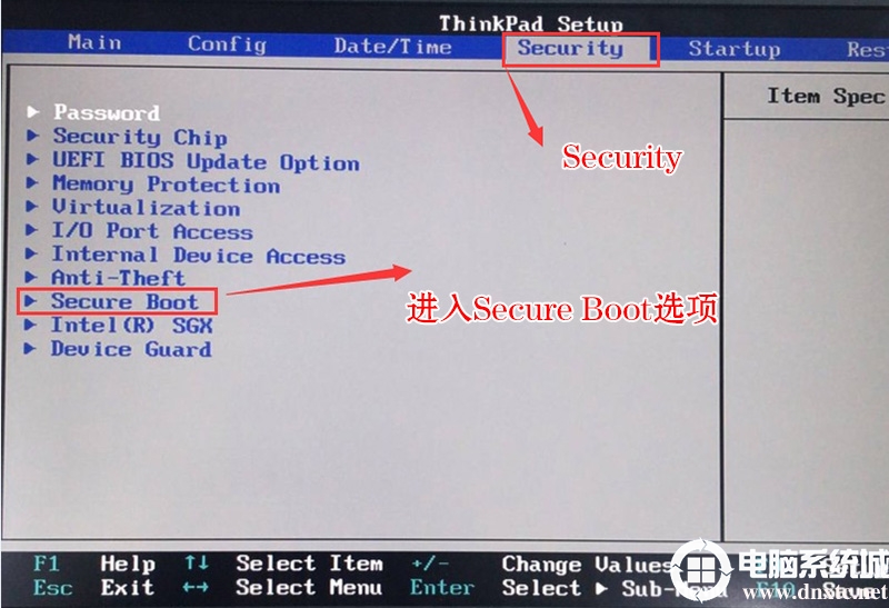 進入Secure Boot選項關閉安全啟動 進入Secure Boot選項關閉安全啟動